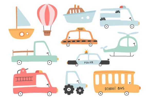 Download Cute Transport Set, Cartoon Cars Icons, - Icons Collection