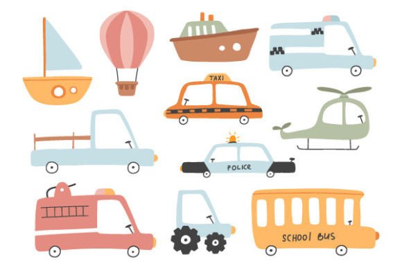 Download Cute Transport Set, Cartoon Cars Icons - Icons Collection
