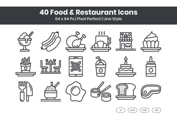Download 40 Food &amp; Restaurant Icons - Line - Icons Collection